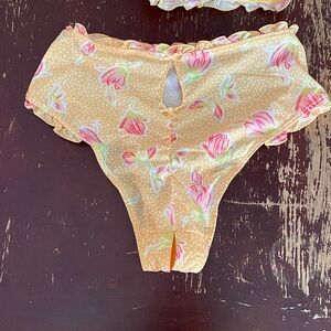 Mentionables Floral Ruffle Lingerie Bottoms Yellow and Pink Medium